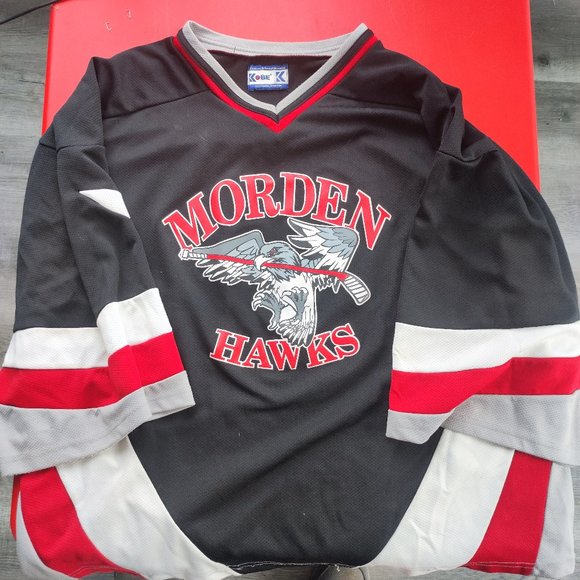Morden Hawks hockey jersey black red white Kobe sportswear - Picture 1 of 7